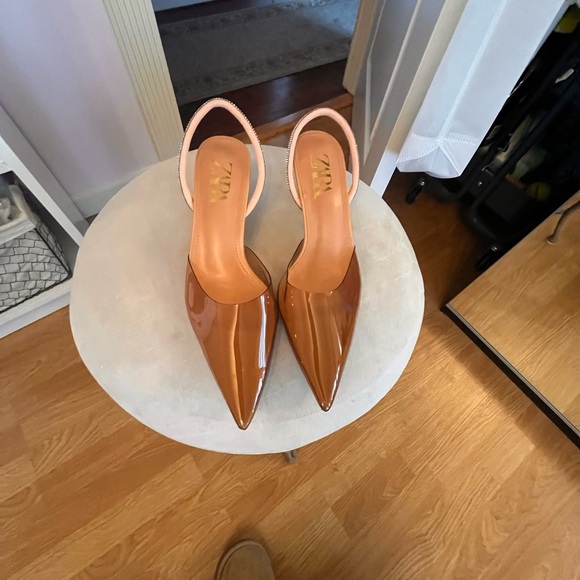 Brown transparent Zara heels with diamond sling back - Picture 2 of 6